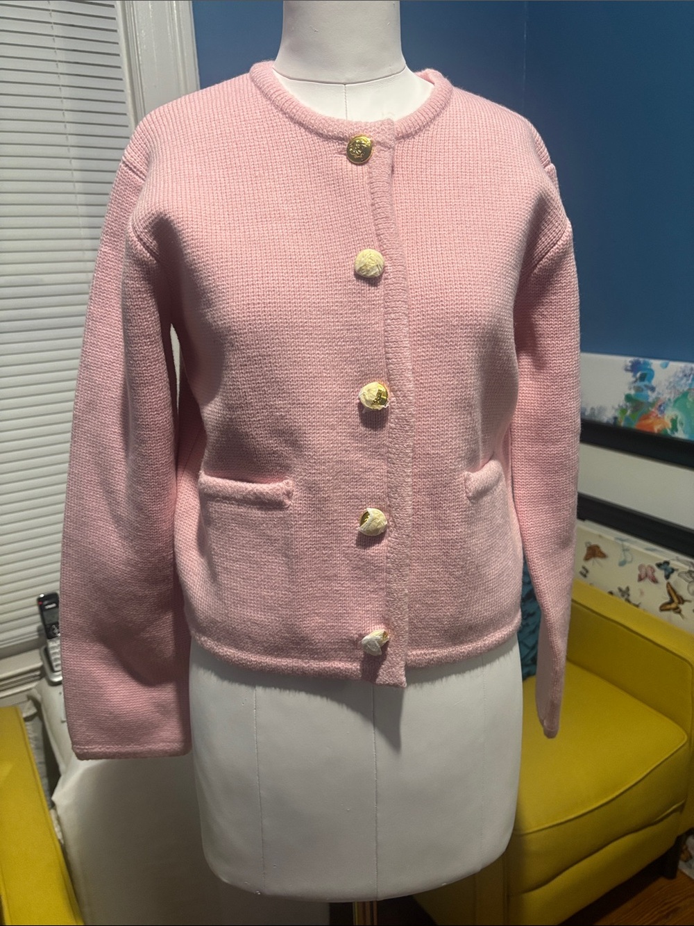 English Factory Pink Knit Button-Front Blazer - Picture 3 of 6